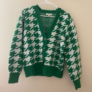 Green and White Houndstooth Cardigan